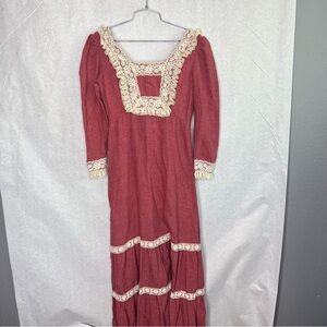 Vintage 1970s Maxi Prairie Dress Lace